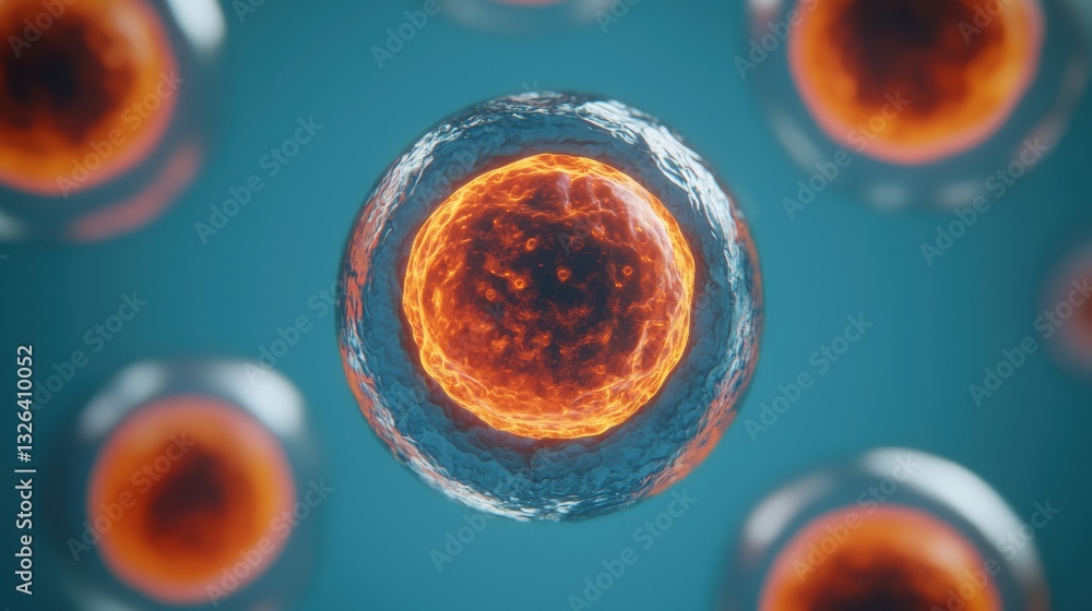 Poster close-up view of colorful cell structure under microscope imagery