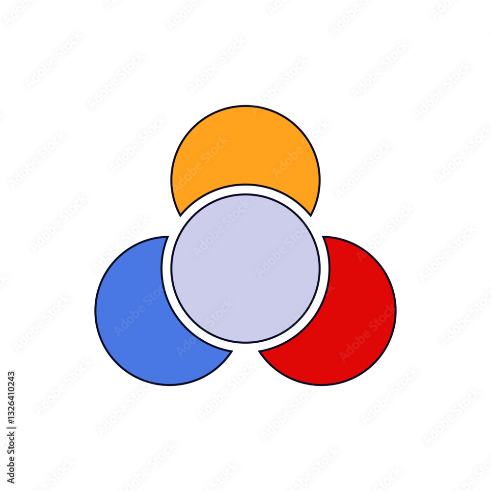 Aufkleber three circles in primary colors overlap, creating secondary colors in a venn diagram.