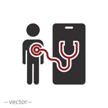medical consultation app for patient meeting, doctor icon, clinic service on a smartphone, flat vector illustration