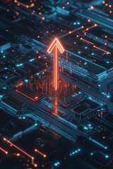 Fototapeta premium Data flow on circuit board with arrow