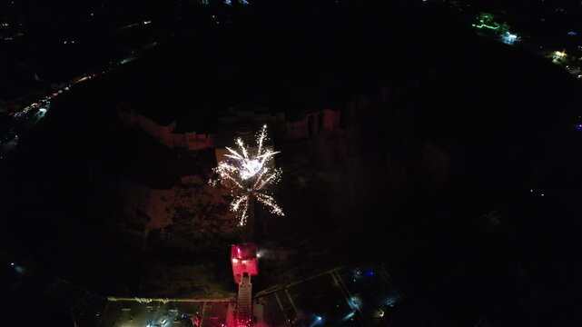 Aleppo Citadel is adorned with fireworks to celebrate the end of the Assad regime and the end of civil war in Syria.