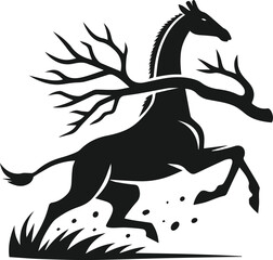 vector illustration of a giraffe with branch