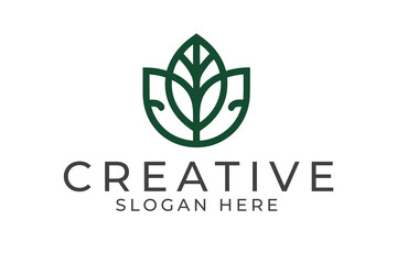 Elegant Green Leaf Logo Design Minimalist Nature Brand Identity eco art icon line mark    