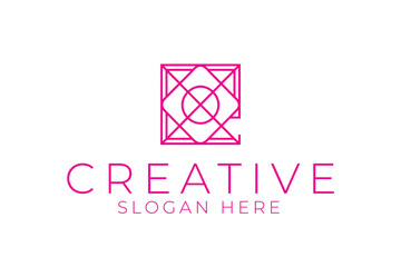 Naklejka premium Elegant Pink Geometric Logo Design Modern Creative Branding art icon style lines shape 