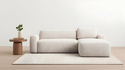 Modern, light beige sectional sofa with a simple, minimalist style