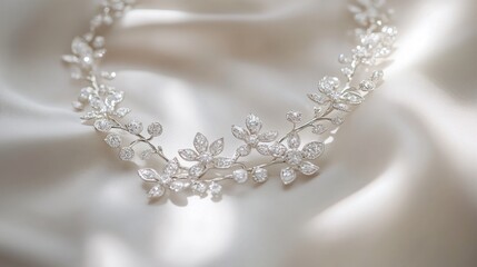 Fototapeta premium A close-up of a stunning diamond vine necklace with floral-inspired details, displayed on a clean white background