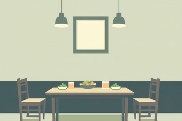 Cozy Minimalist Dining Room with Two Chairs and Delicious Food