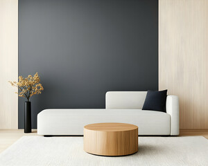 Modern minimalist living room with a neutral color palette