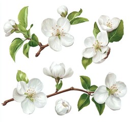 Fototapeta premium An apple tree branch in bloom, complete with flowers, in watercolor