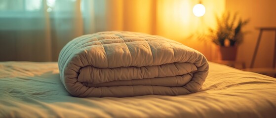Weighted Blanket on Bed with Soft Lighting 
