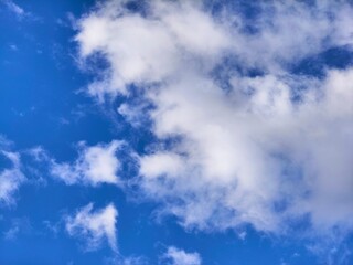 The sky was bright blue with pure white clouds like soft cotton.
