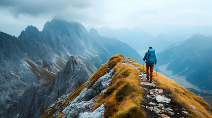 Hiking Adventure in Mountainous Landscape