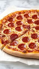 Pepperoni pizza slices on parchment paper