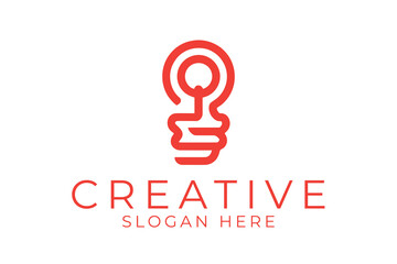 Abstract Red Line Art Creative Lightbulb Logo Design Idea Icon Smart Power Clean Symbol   
