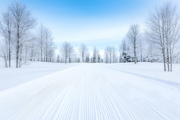 Obraz premium Pristine snow-covered ski trail through a winter wonderland
