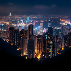 Naklejka premium Hong Kong cityscape at night