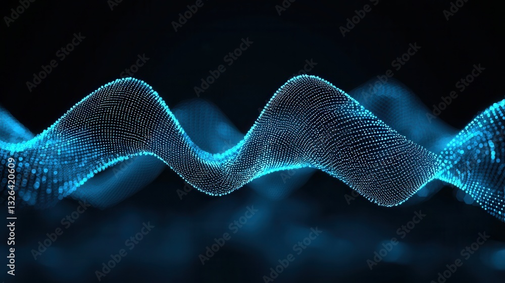 Poster abstract blue digital wave with particle effect on black background
