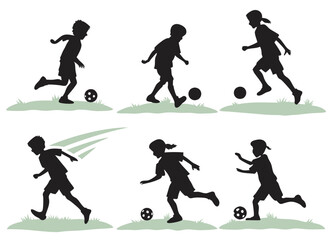 kid play soccer silhouette vector