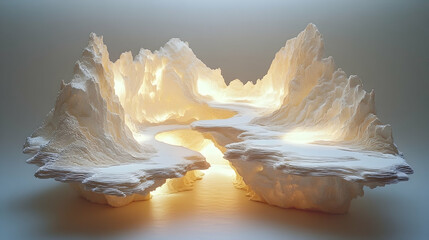 Illuminated white mountainous landscape