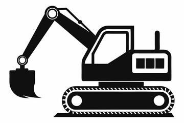 excavator line art silhouette vector illustration