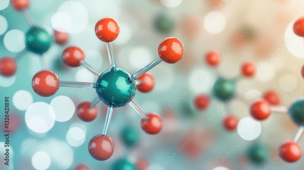 Poster colorful abstract molecule structure on soft blurred background