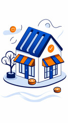 Simple illustration of a small storefront business.  A charming, stylized representation of a retail space, nestled on a stylized platform, with a vibrant color scheme