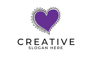 Purple Heart Logo Design Creative Vector Illustration love icon cute line brand shape     