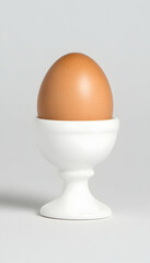 Single brown egg in a white egg cup