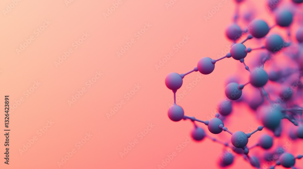 Poster abstract molecular structure with pink gradient background