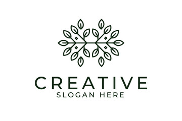 Fototapeta premium Elegant Green Leaf Logo Design Minimalist Nature Branding eco icon line plant clean badge 