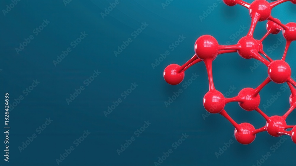 Poster bright red molecule structure on a blue background for science use