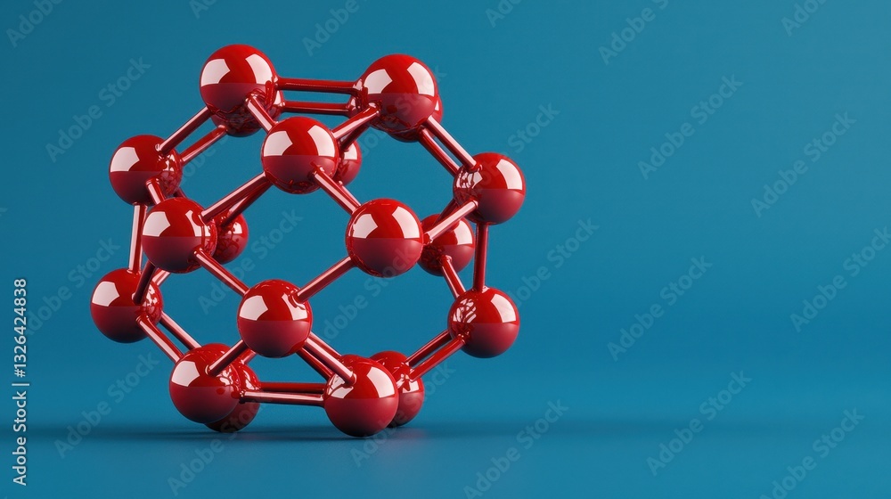 Poster red molecular structure on blue background in 3d rendered style