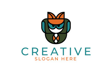Modern Geometric Owl Logo Design Creative Branding Icon art flat cute bird blue clean     