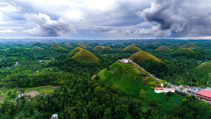Aerial drone view of Chocolate Hills on the island of Bohol, Philippines