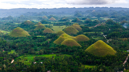 Aerial drone view of Chocolate Hills on the island of Bohol, Philippines