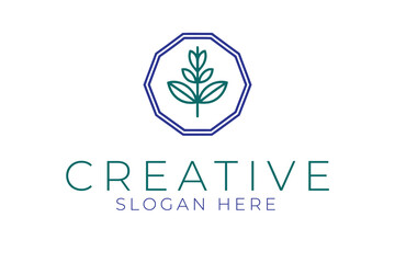 Elegant Green Plant Logo Design Modern Minimalist Vector art icon leaf line badge label   