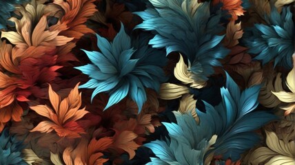 colored feathers like leaves