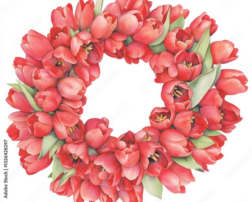 Poster red flowers on a branch serve as a design element within the illustration
