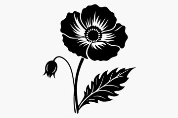wildflower poppy line art silhouette vector illustration