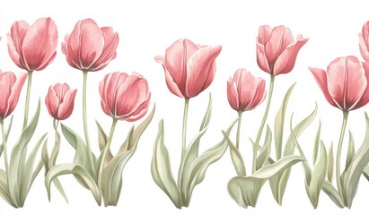 This watercolor painting showcases a beautiful bouquet of red tulips against a clean white background