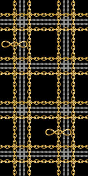  Patr&oacute;n elegante de cadenas doradas y perlas sobre fondo negro