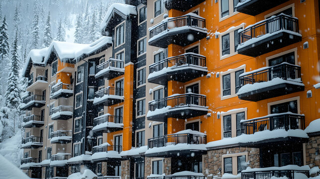 Snowy mountain resort condos