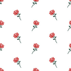 Seamless Vector Dark Melon Red Rose Design Pattern In White Background