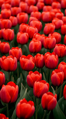 Vibrant red tulips in a field