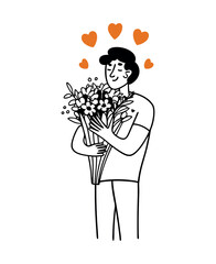 Happy Man Holding Flowers: Love and Appreciation Illustration