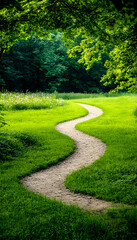 Winding path through lush green parkland