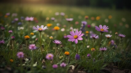 Obraz premium beautiful field, wild flowers postcard