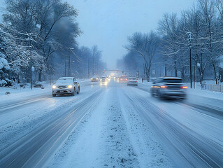 Snowy urban street at dawn (1)