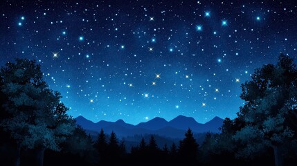Fototapeta premium Starry Night Sky with Mountains and Trees in the Background