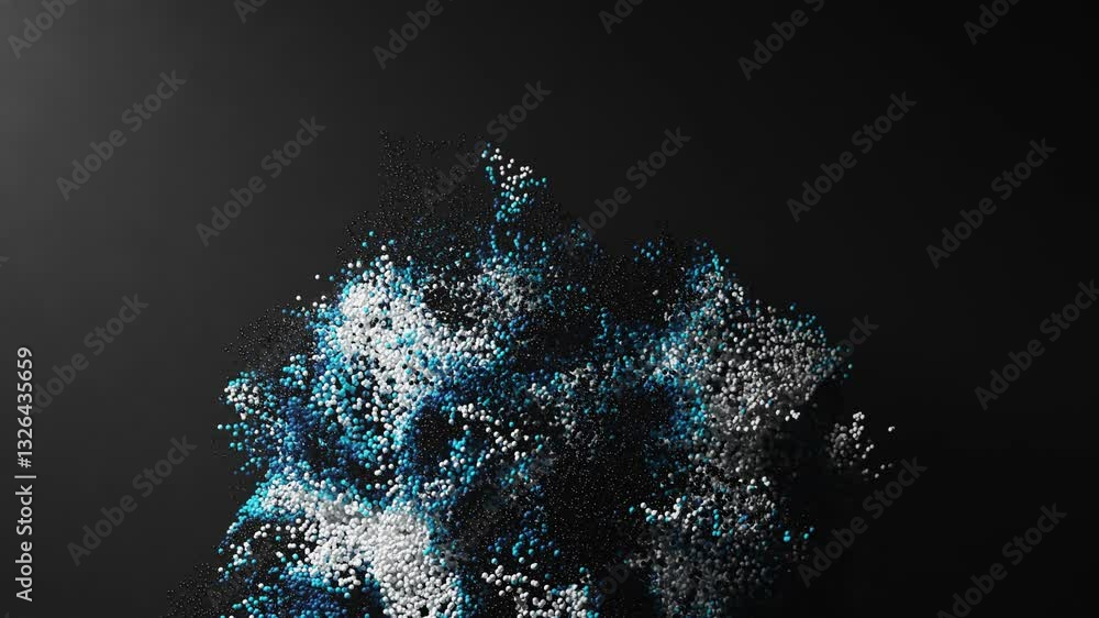 Poster 3d rendering of abstract art particle video animation with 3d small particle in dark background